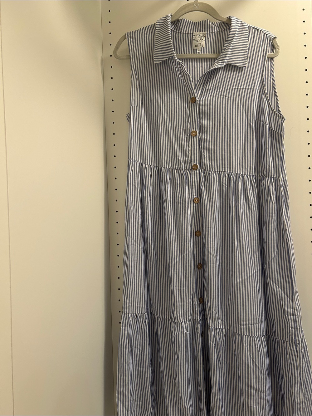 Sleeveless Blue-White Striped Button-Front Kids Dress